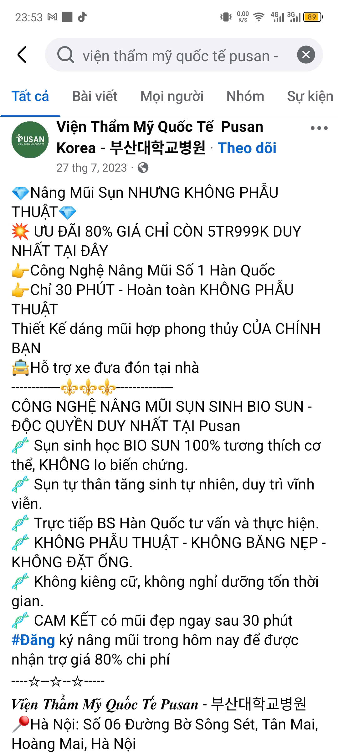 Khách hàng “tố” Viện thẩm mỹ Quốc tế Pusan lừa dối, bán hàng không rõ xuất xứ…